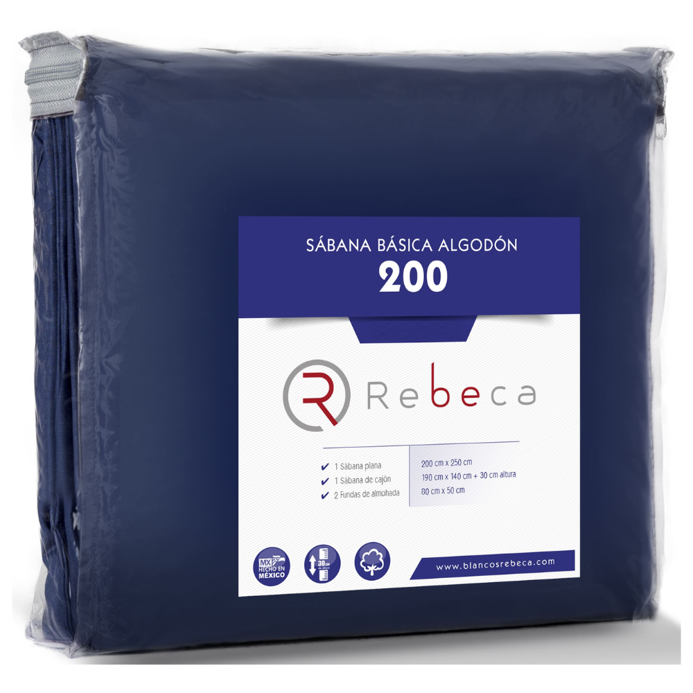Juego de Sábanas Básica Algodón Percal 200 -Matrimonial -Marino