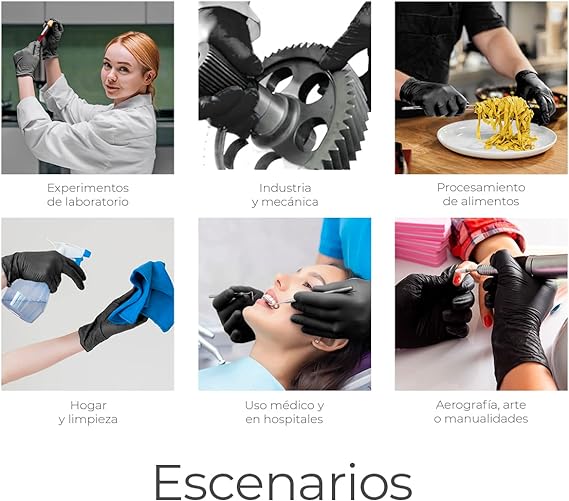 100 Guantes de Nitrilo Vinil de Alta Calidad Color Negro, Sin Látex, Sin Polvo, Diseño Ambidiestro, Ajuste Perfecto, Desechables y Resistentes Talla Grande.