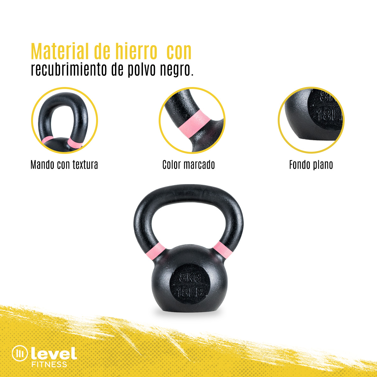 Pesa Rusa Kettlebell De 8 Kg/18 Libras Fitness Gym Color ROSA.