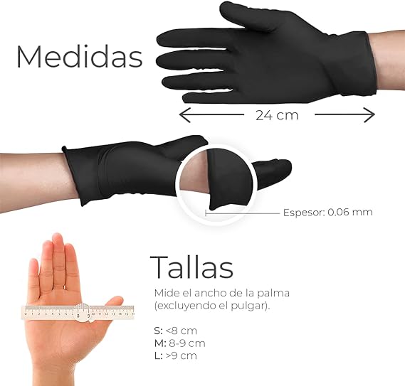 100 Guantes de Nitrilo Vinil de Alta Calidad Color Negro, Sin Látex, Sin Polvo, Diseño Ambidiestro, Ajuste Perfecto, Desechables y Resistentes Talla Grande.