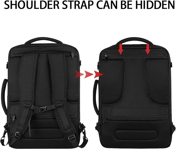 Vancropak Mochila de Viaje, Mochila de Viaje Expandible de 40 L para Mujeres y Hombres, Mochila Viajera Resistente al Agua para Avion, Mochila para Viajar Aprobada para Vuelos,Travel Backpack, Negro.