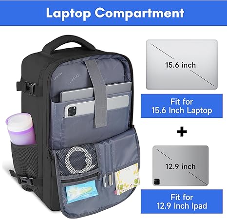 Mochila de Viaje para Computadora Portátil, Maleta de Viaje Aprobada por Avión para Hombres y Mujeres con Puerto de Carga USB, Bolsa de Equipaje de 35 L Aprobada por la TSA de 15,6 Pulgadas, Negro.