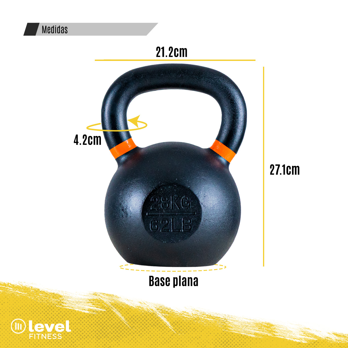 Pesa Rusa Kettlebell De 28kg/61.7 Lb Fitness Gym Crossfit Color NARANJA.