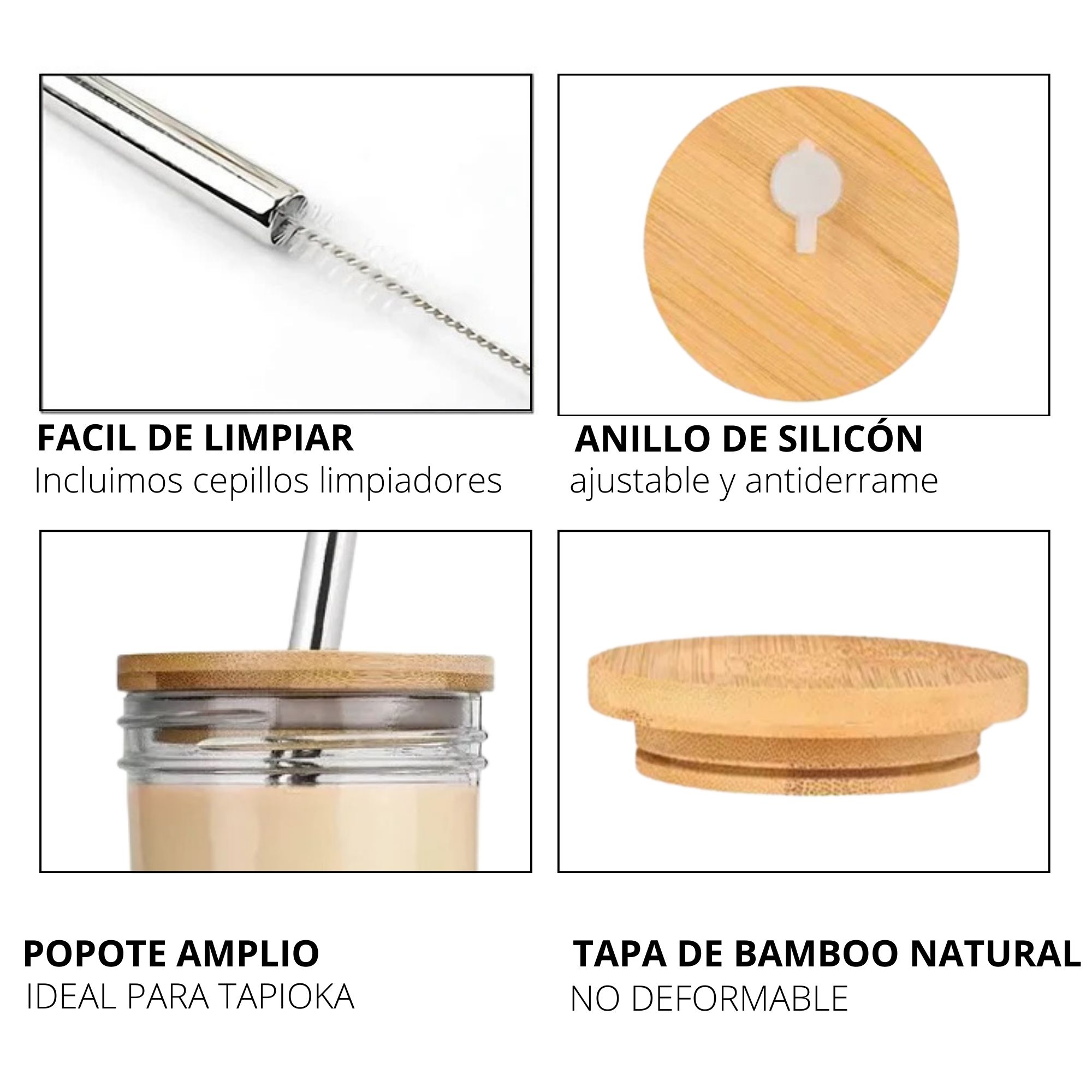 Vasos De Vidrio Con Tapa Ecomlab Juego De 4 Piezas 650ml.