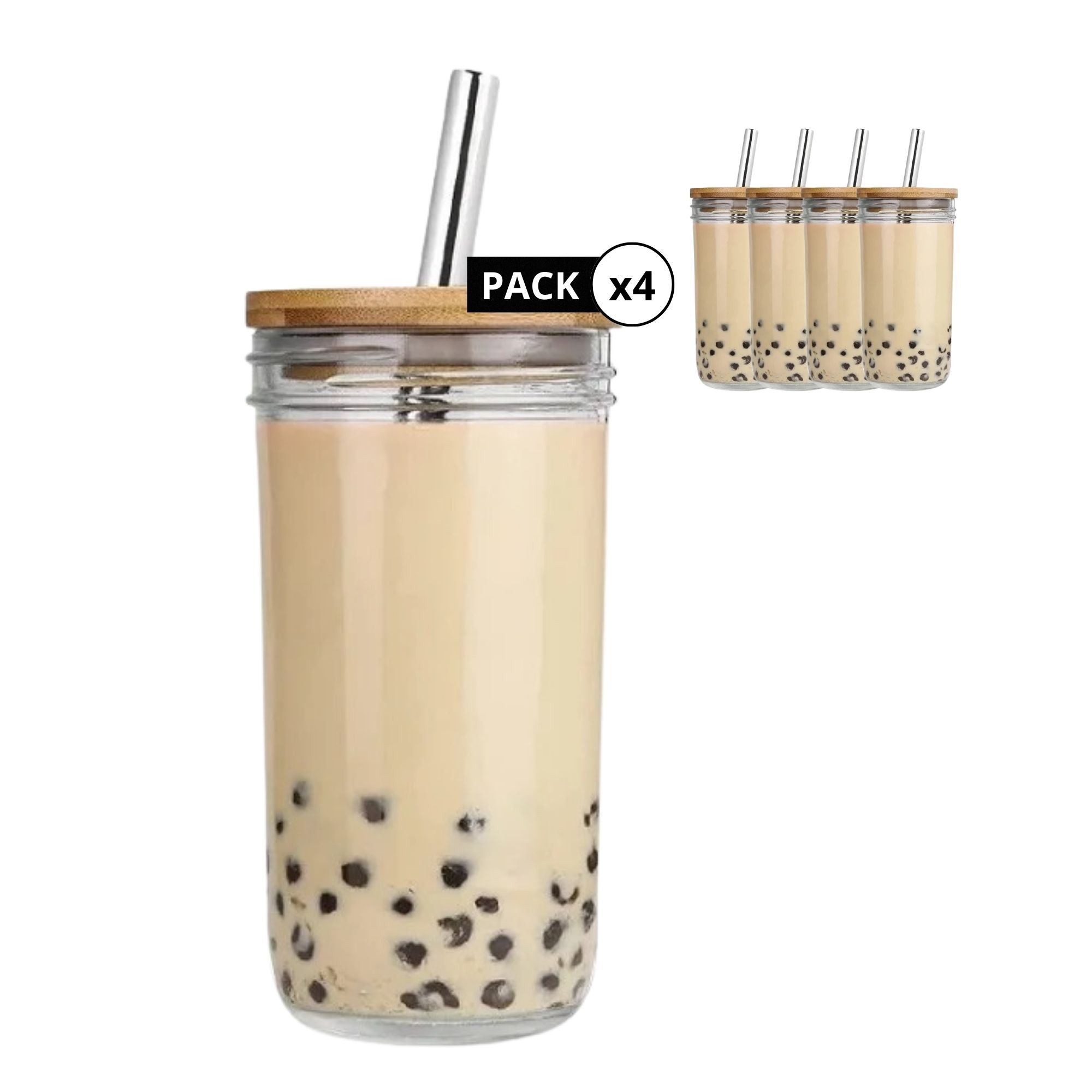 Vasos De Vidrio Con Tapa Ecomlab Juego De 4 Piezas 650ml.