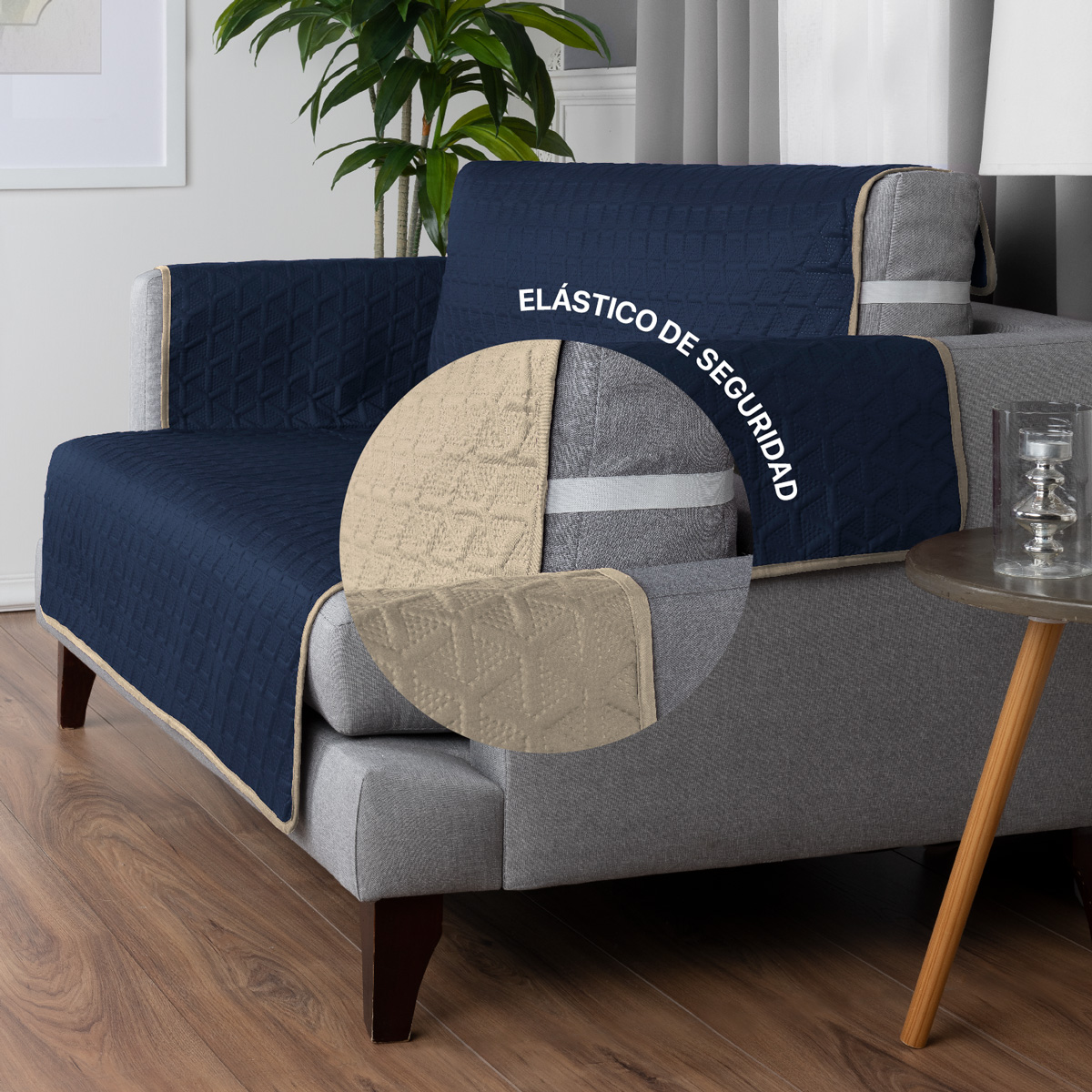 Protector Cubre Sala Doble Vista - 3 Pzas - Azul / Khaki REAL TEXTIL.