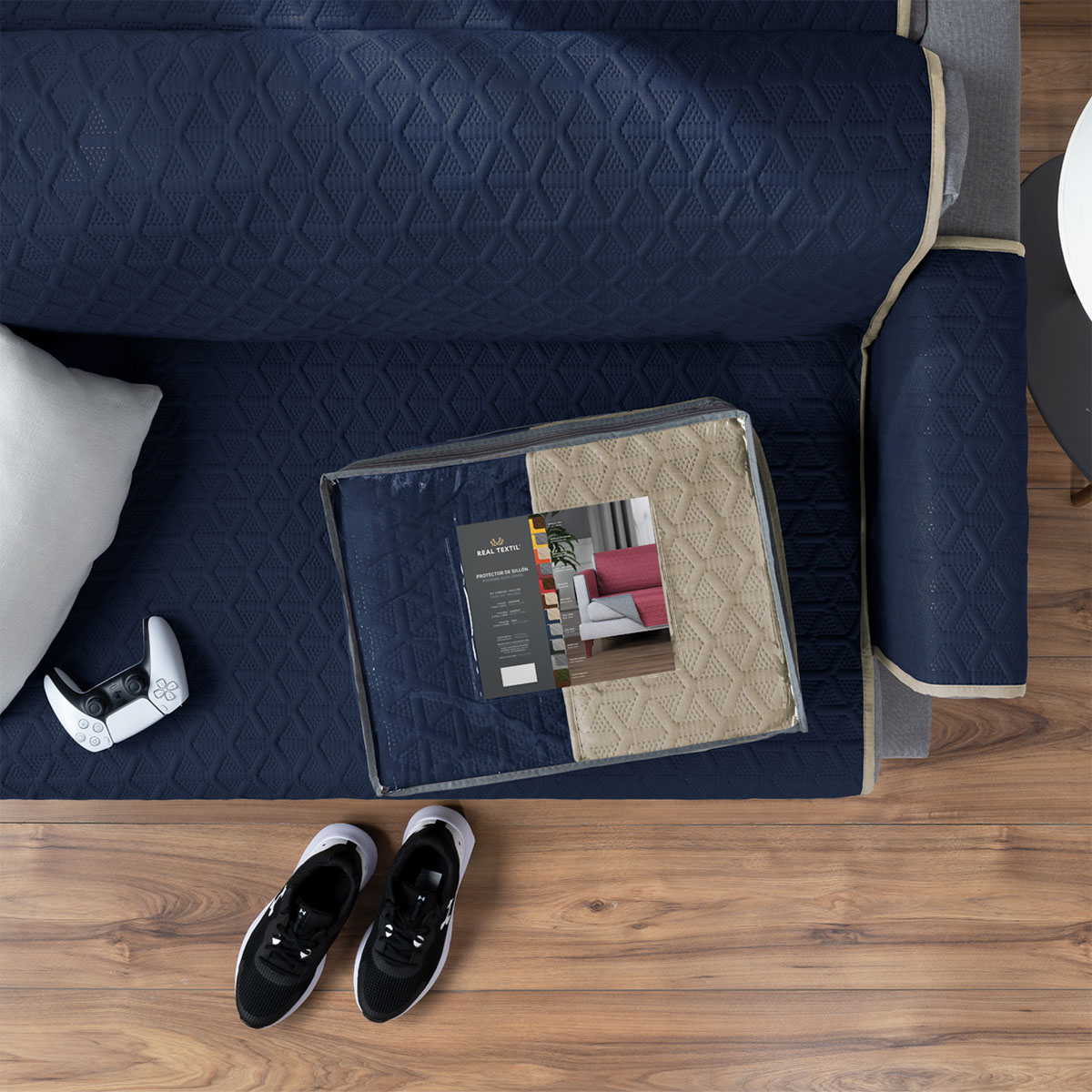 Protector Cubre Sala Doble Vista - 3 Pzas - Azul / Khaki REAL TEXTIL.