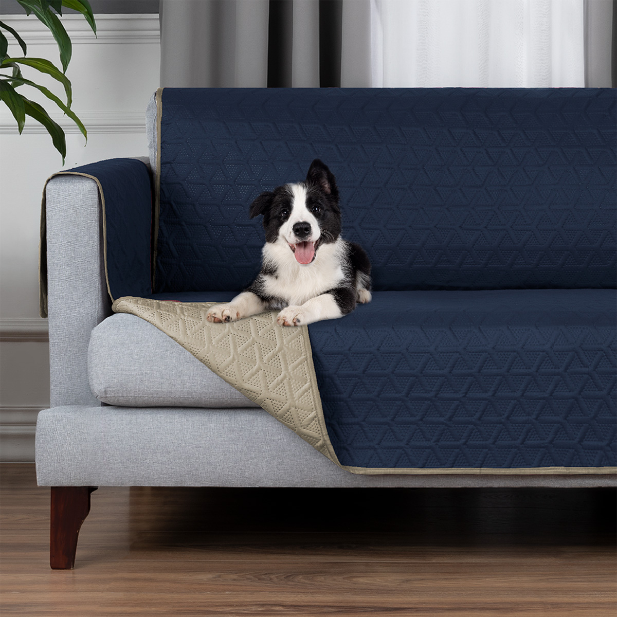 Protector Cubre Sala Doble Vista - 3 Pzas - Azul / Khaki REAL TEXTIL.