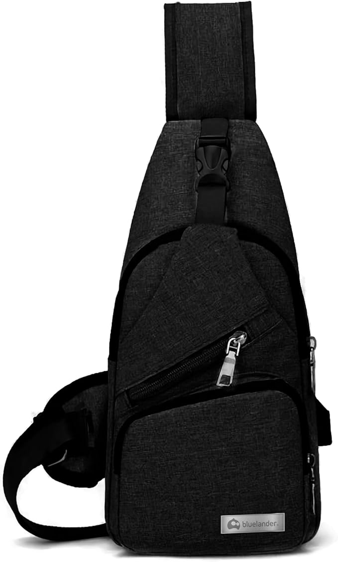 Bluelander Mochila Cruzada Antirrobo Impermeable, Bolso de Pecho para Hombre, Bolso Bandolera con Puerto de Carga USB, Perfecta para Celular, Tablets, Actividades como Deportes, Compras.