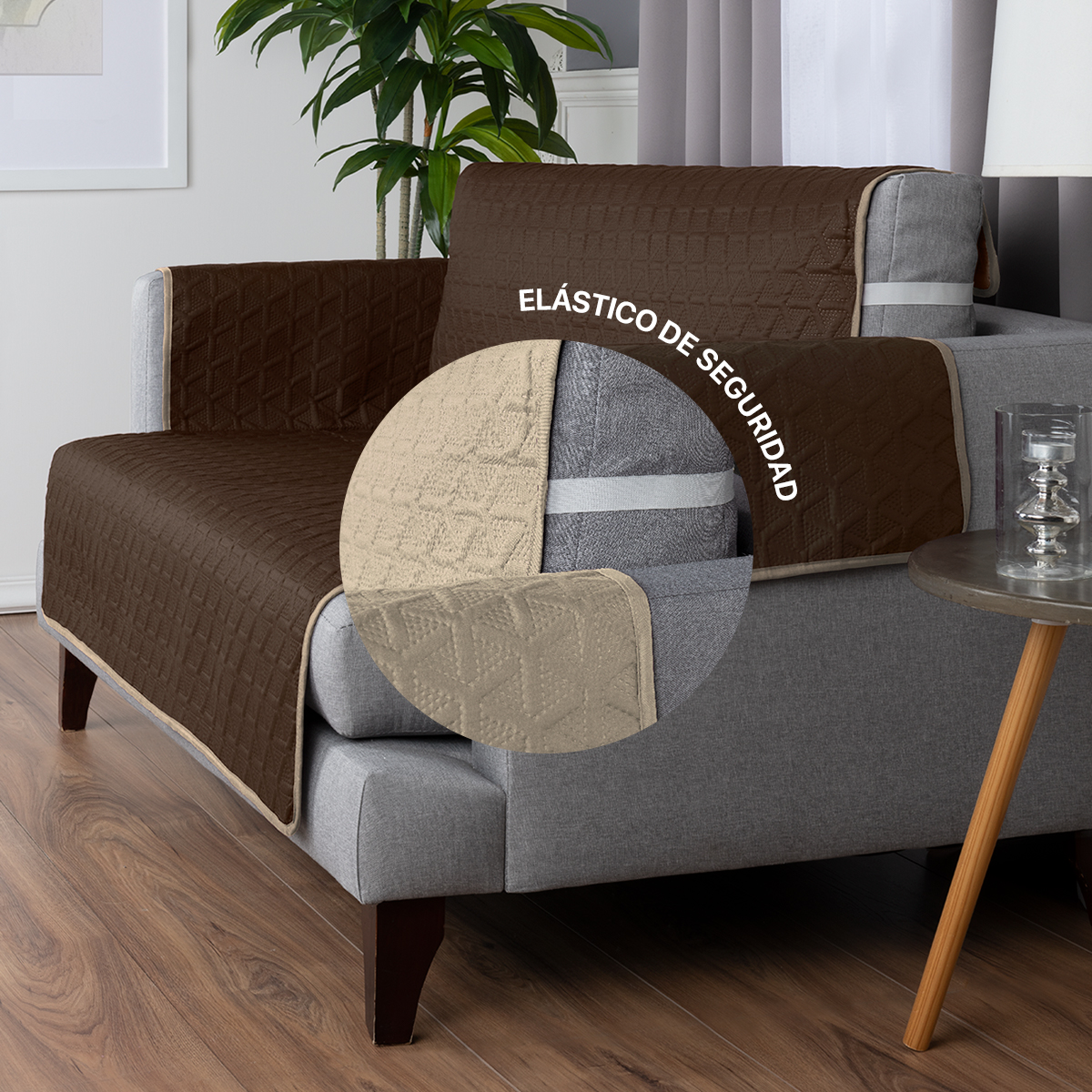 Protector Cubre Sala Doble Vista - 3 Pzas - Café / Khaki REAL TEXTIL.
