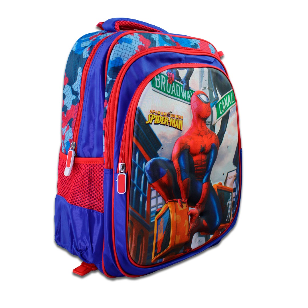  Kit Escolar Mochila Azul Lonchera Y Lapicera De Spider Men Para Niños.