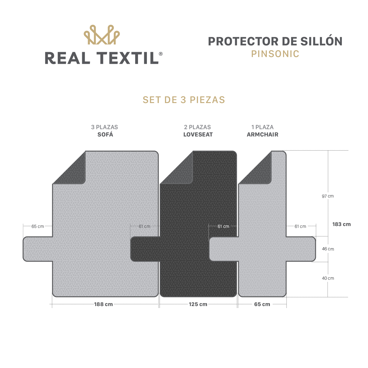 Protector Cubre Sala Doble Vista - 3 Pzas - Amarillo / Gris REAL TEXTIL.