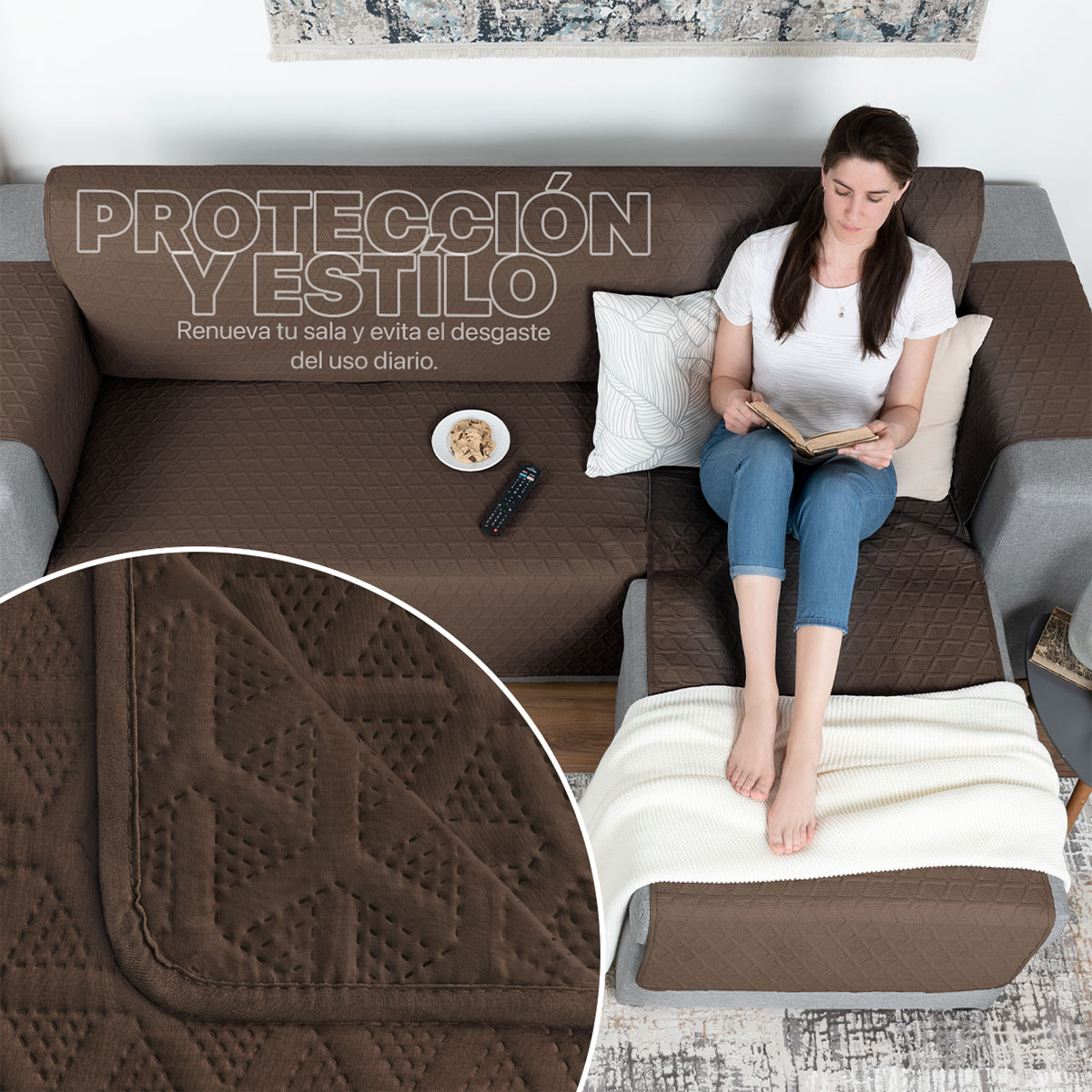 Protector Cubre Sala Funda Sofá En Forma De L Café REAL TEXTIL.