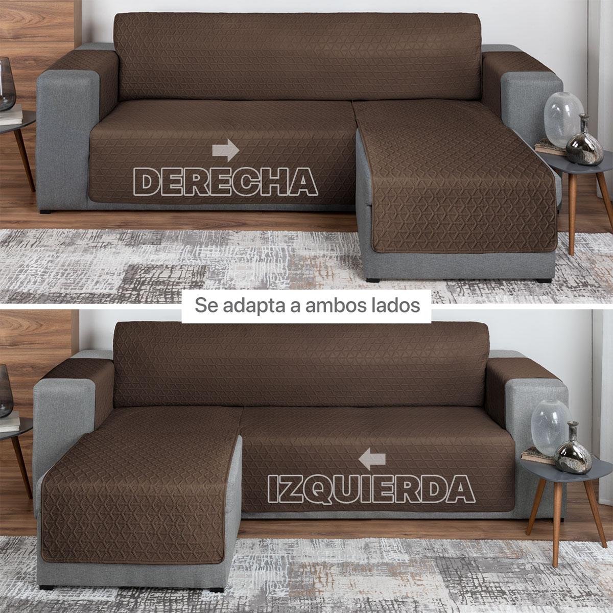 Protector Cubre Sala Funda Sofá En Forma De L Café REAL TEXTIL.