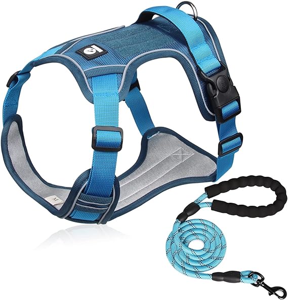 MESVIER Arnés para Perro Mediano Grande Pequeño con Correa 1.5m, Pechera para Perro Ajustable Reflectante Transpirable, Arneses para Perro Sin Tirones para Caminar Viajar Entrenar Perros Accesorios.