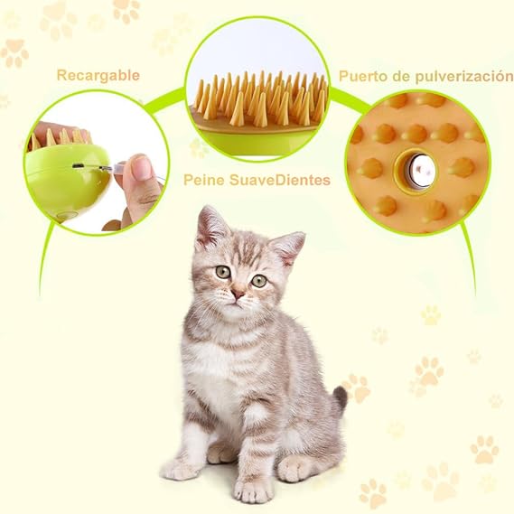 Cepillo Vapor eléctrico para perro, Cepillo de gato de vapor auto limpieza, Cepillo vapor para mascotas para masaje, Cepillos de Aseo para Mascotas, Para depilación, masaje y peinado de mascotas..