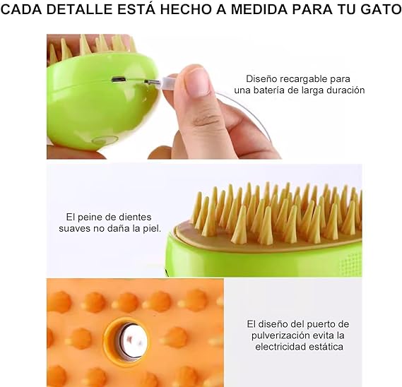 Cepillo Vapor eléctrico para perro, Cepillo de gato de vapor auto limpieza, Cepillo vapor para mascotas para masaje, Cepillos de Aseo para Mascotas, Para depilación, masaje y peinado de mascotas..