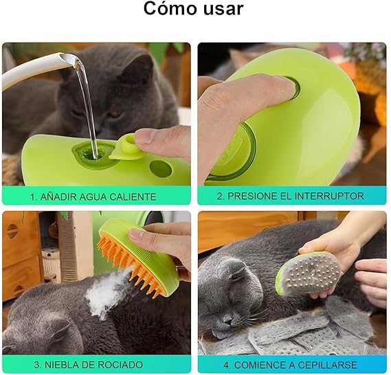 Cepillo Vapor eléctrico para perro, Cepillo de gato de vapor auto limpieza, Cepillo vapor para mascotas para masaje, Cepillos de Aseo para Mascotas, Para depilación, masaje y peinado de mascotas..