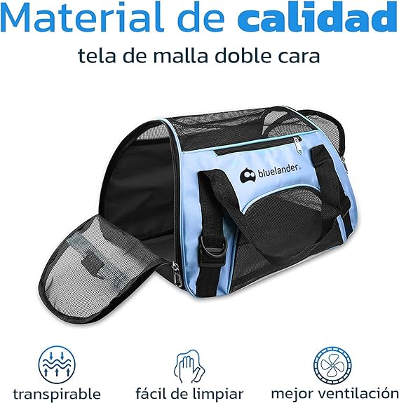 Bluelander Transportadora para Perro y Gato, Razas Pequeñas, Plegable con Cierre, Cómoda y Resistente, Incluye Correa para Hombro, Mochila Transportadora de Perro, Gato, Amplia Base Acolchada (Azul).