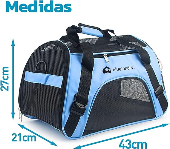 Bluelander Transportadora para Perro y Gato, Razas Pequeñas, Plegable con Cierre, Cómoda y Resistente, Incluye Correa para Hombro, Mochila Transportadora de Perro, Gato, Amplia Base Acolchada (Azul).