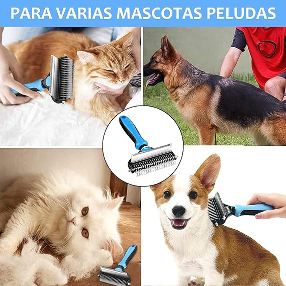2 en 1 Cepillo para Perros，Cepillo para Mascotas para Eliminar Nudos y Enredos, Reduciendo el Desprendimiento de Pelo Hasta en un 95%, para Perros y Gatos de Pelo Corto o Largo.
