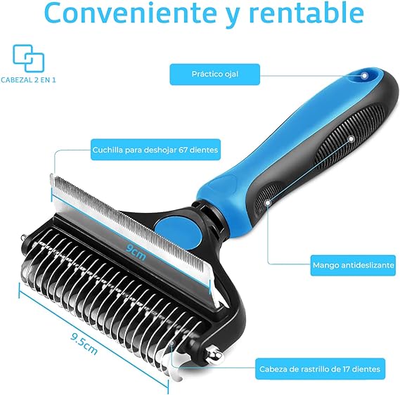 2 en 1 Cepillo para Perros，Cepillo para Mascotas para Eliminar Nudos y Enredos, Reduciendo el Desprendimiento de Pelo Hasta en un 95%, para Perros y Gatos de Pelo Corto o Largo.