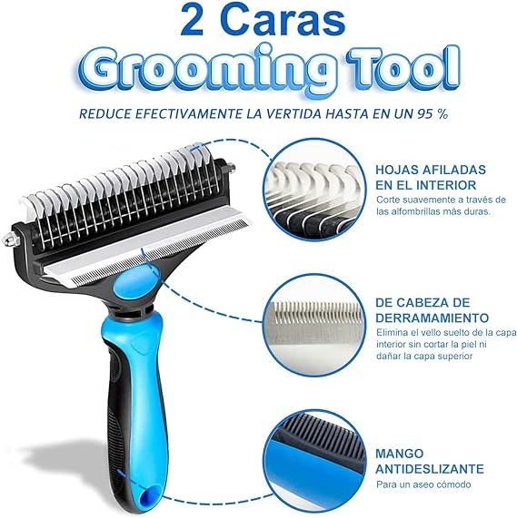 2 en 1 Cepillo para Perros，Cepillo para Mascotas para Eliminar Nudos y Enredos, Reduciendo el Desprendimiento de Pelo Hasta en un 95%, para Perros y Gatos de Pelo Corto o Largo.