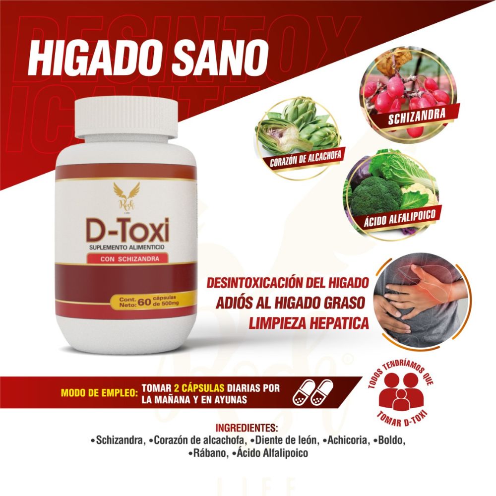 D-Toxi Desintoxicante del hígado, Limpieza hepática, Optimiza el metabolismo, Depura los riñones Frasco de 60 Cápsulas.