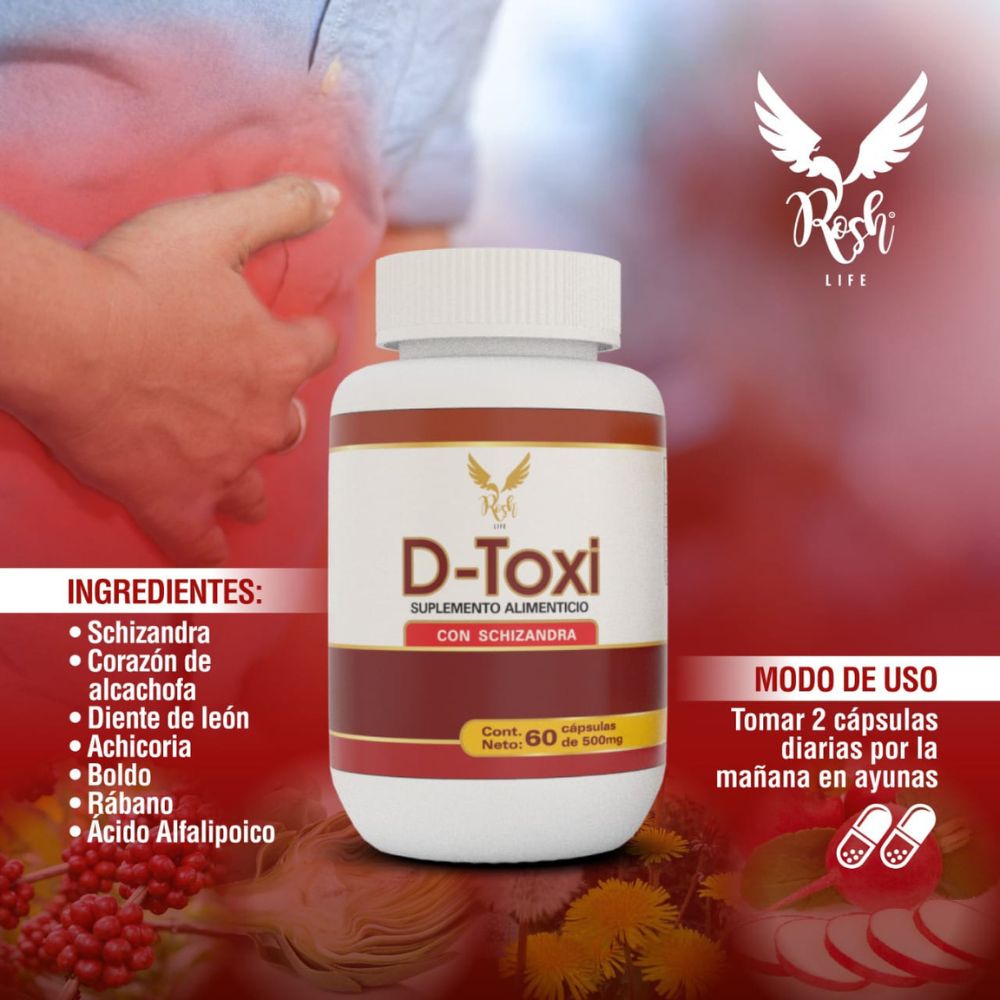 D-Toxi Desintoxicante del hígado, Limpieza hepática, Optimiza el metabolismo, Depura los riñones Frasco de 60 Cápsulas.
