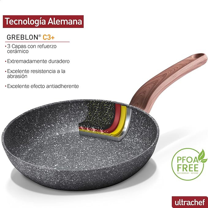 A Ultrachef Sartén con Revestimiento Antiadherente de Piedra de Alemania 100% libre de PFOA. 20cm.