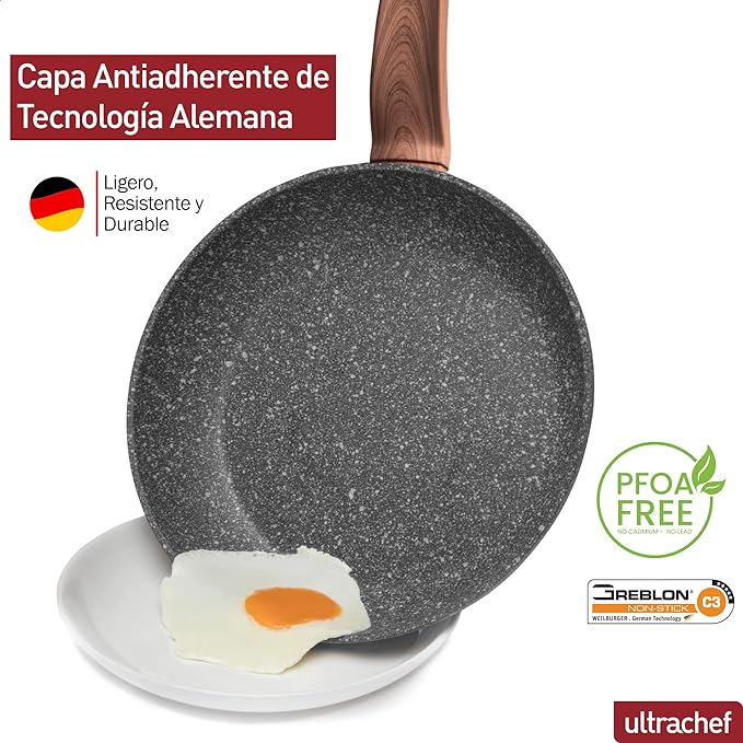 A Ultrachef Sartén con Revestimiento Antiadherente de Piedra de Alemania 100% libre de PFOA. 20cm.