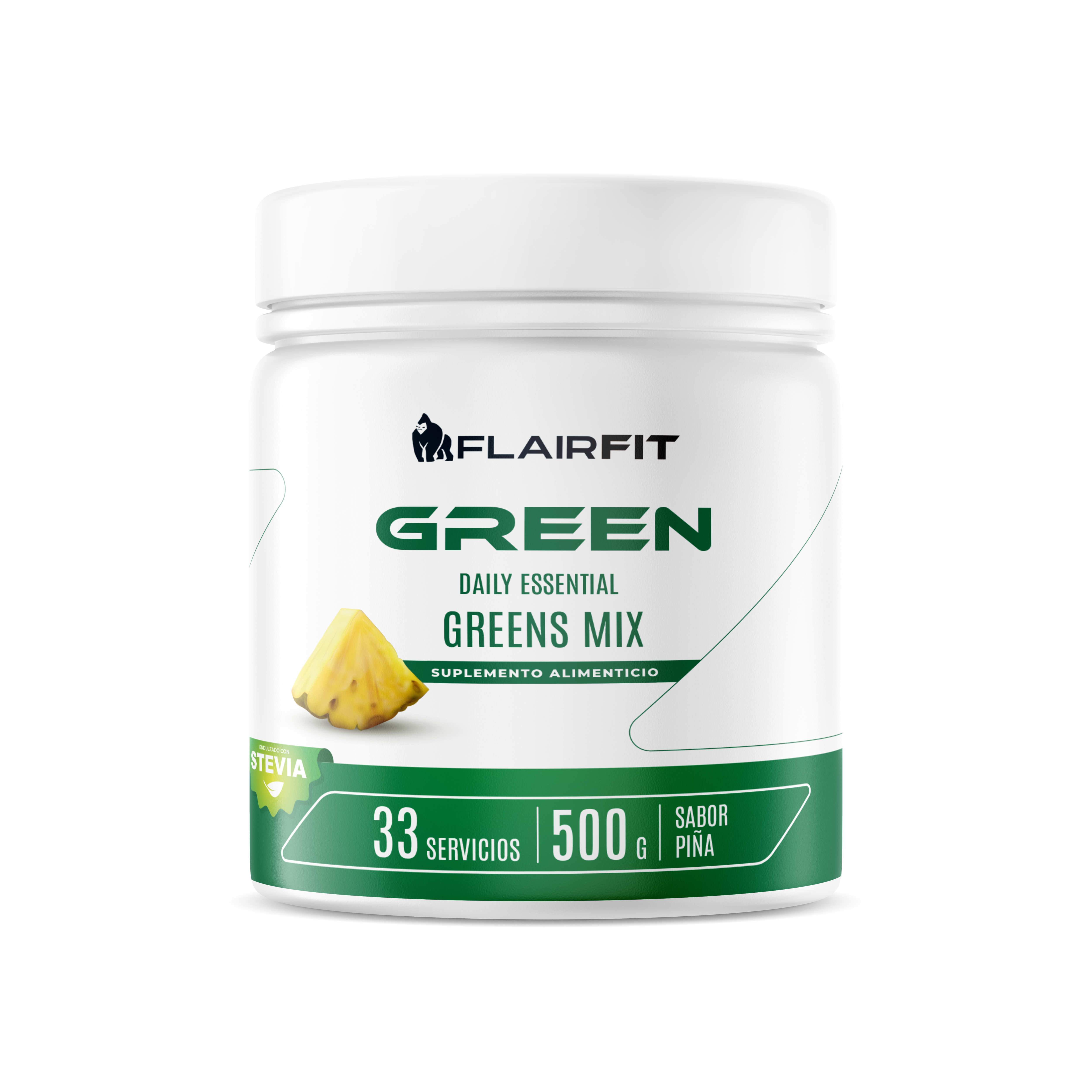 Flairfit® Daily Green Mix, Superfood +50 Ingredientes Múltiples Beneficios Todo En Uno 500g/Piña.