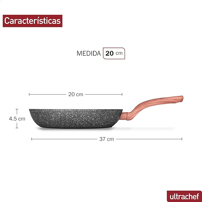 A Ultrachef Sartén con Revestimiento Antiadherente de Piedra de Alemania 100% libre de PFOA. 20cm.