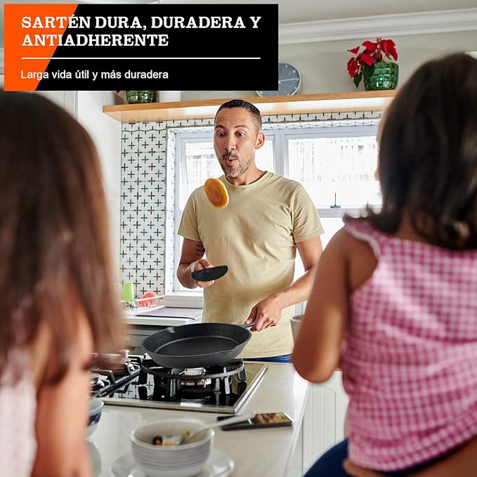 A Sarten Hierro Fundido 3 Piezas, Salandens Sartenes Antiadherentes, Cast Iron Skillet Con Mango Largo(6", 8" y 10").