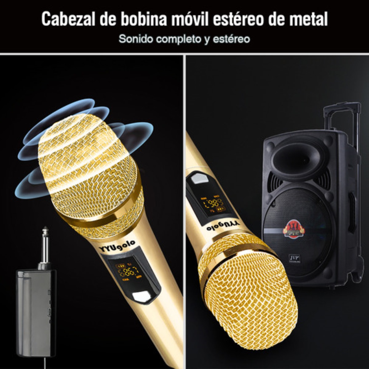Micrófono Inalámbrico Profesional Karaoke Kit 2pcs Color Oro.