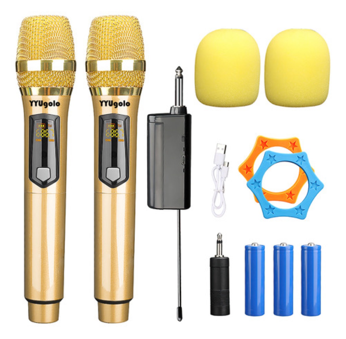 Micrófono Inalámbrico Profesional Karaoke Kit 2pcs Color Oro.