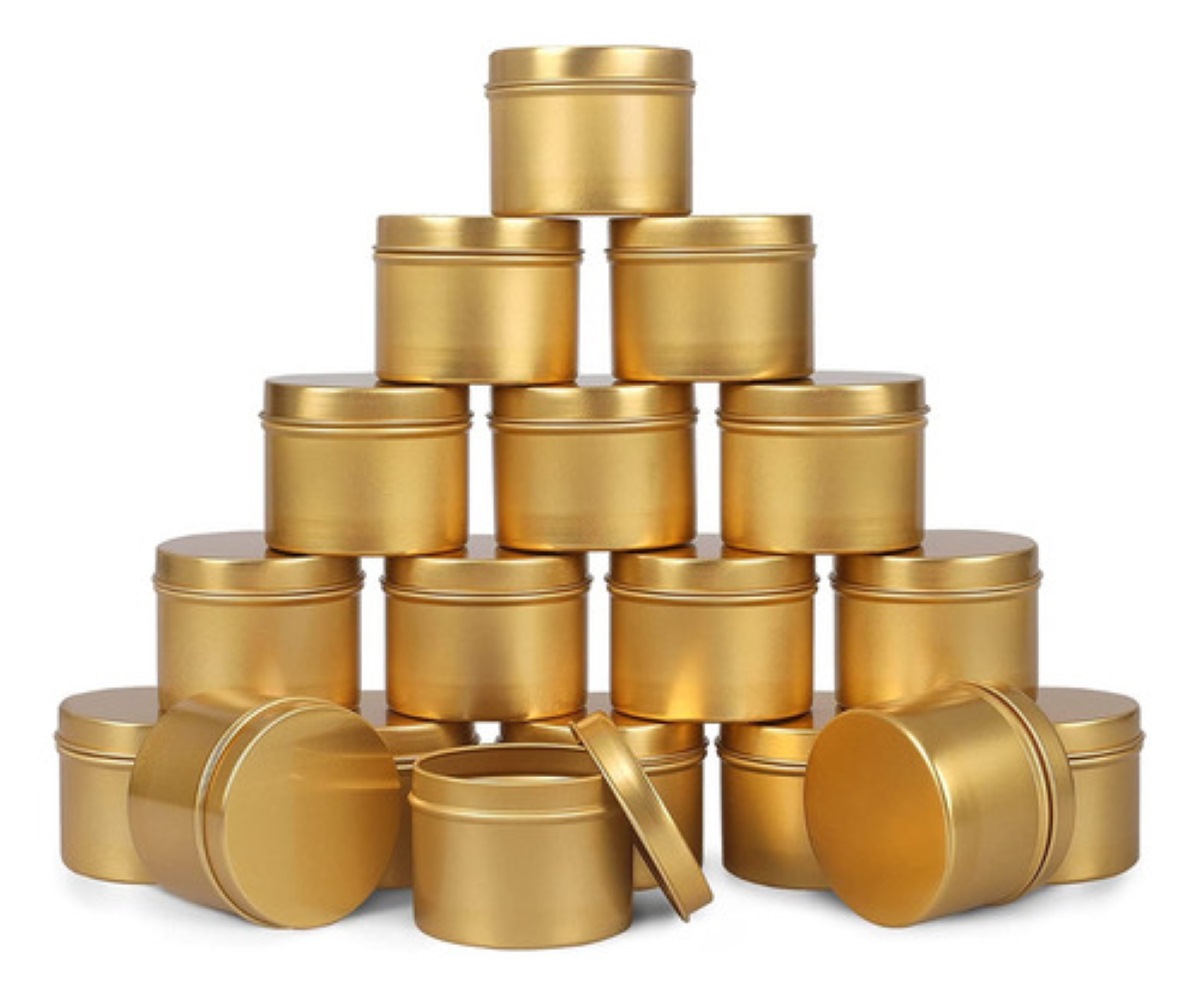 "Latas Redondas De Aluminio Para Velas, 4oz 24 Piezas Dorado "