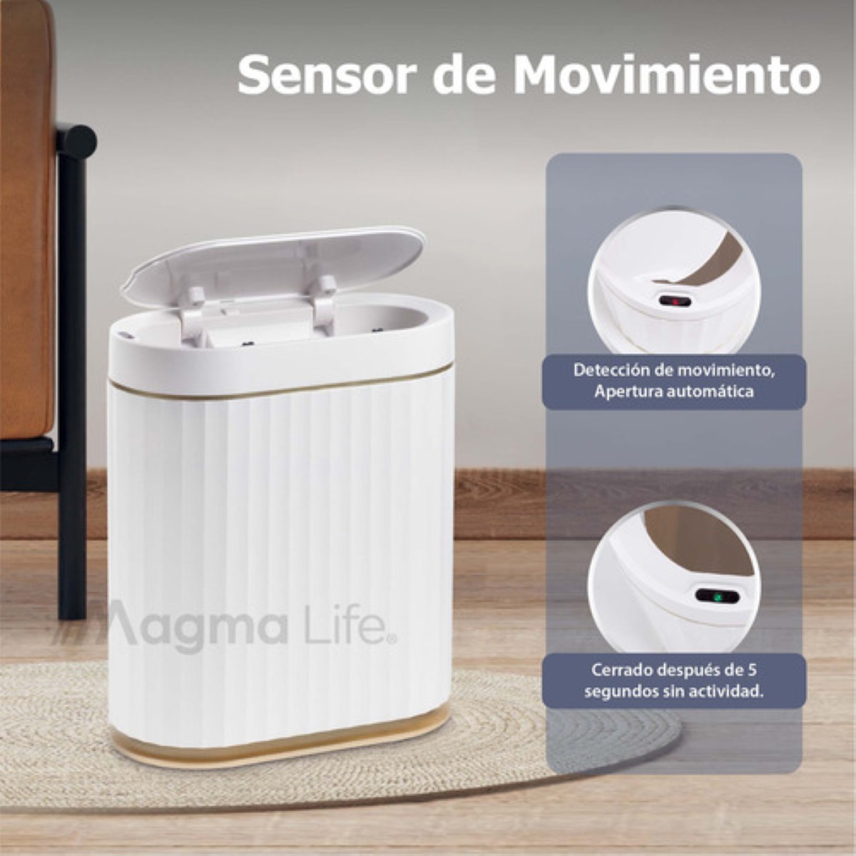 "Bote De Basura Inteligente Con Sensor De Movimiento Para 7 L Color Blanco "