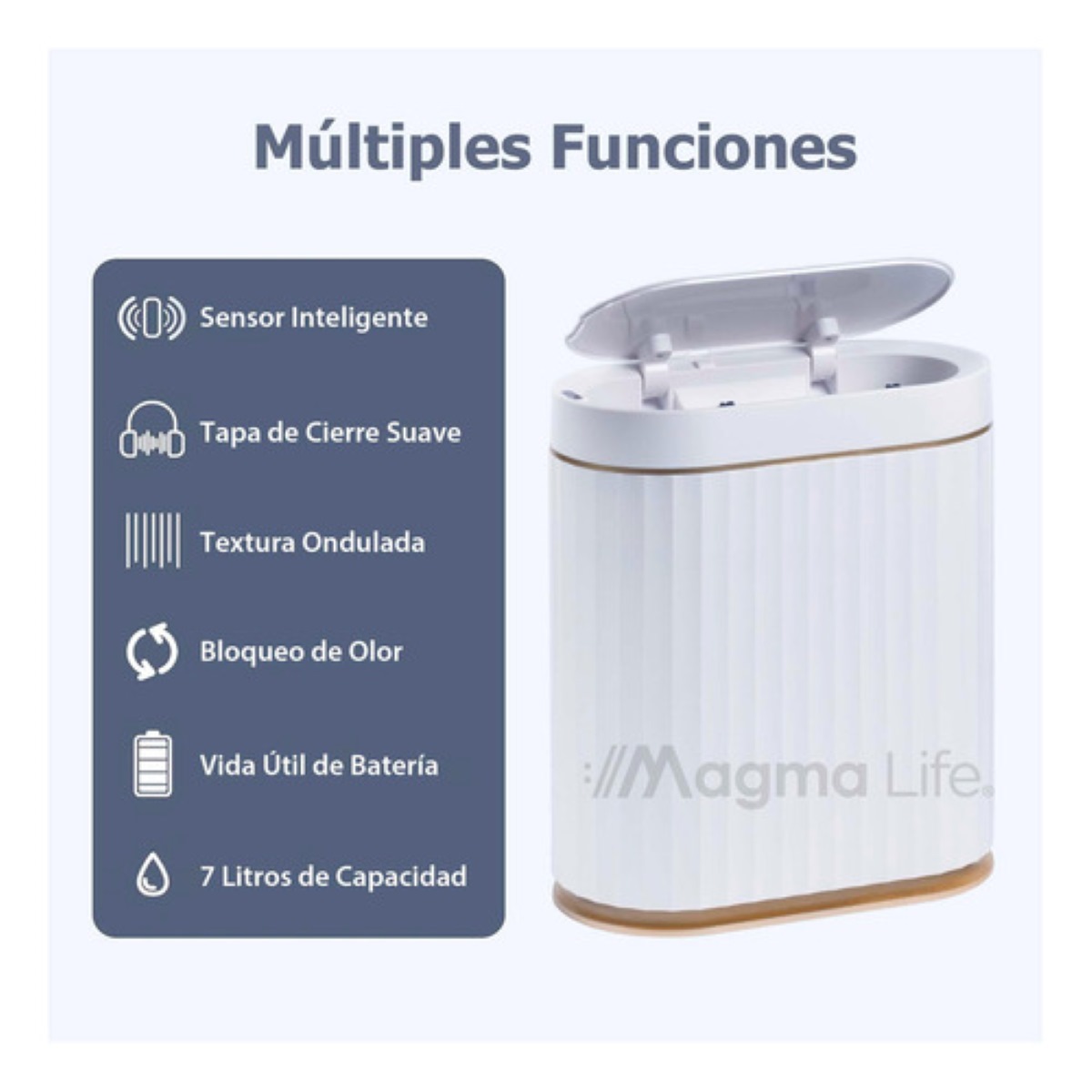 "Bote De Basura Inteligente Con Sensor De Movimiento Para 7 L Color Blanco "