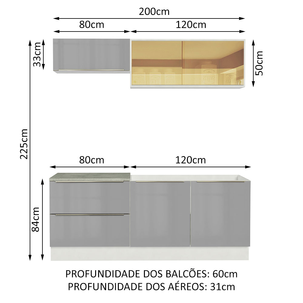 Cocina Integral Completa Modular Madesa Lux 200cm BG 01.