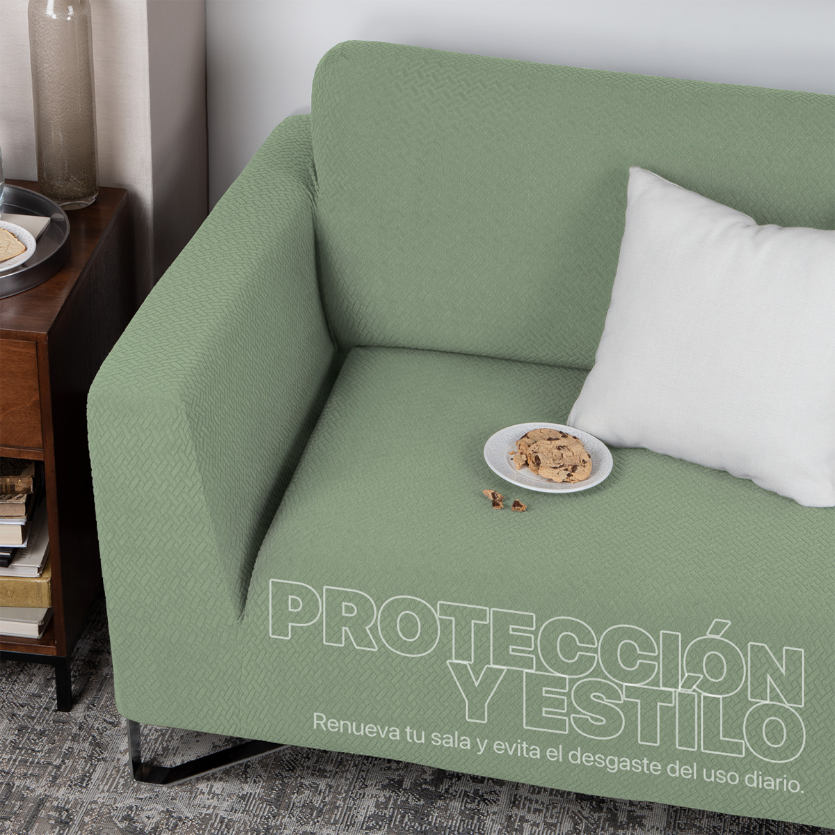 Protector De Sala Elástico 3 Piezas ( Ch- M- G) Verde Menta REAL TEXTIL.
