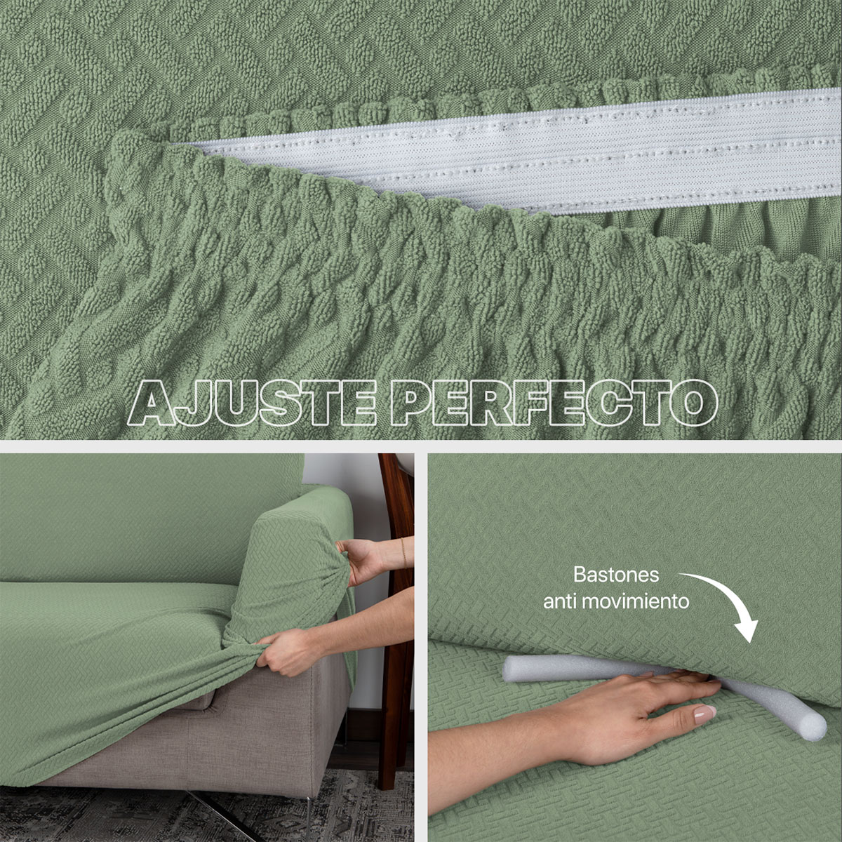 Protector De Sala Elástico 3 Piezas ( Ch- M- G) Verde Menta REAL TEXTIL.