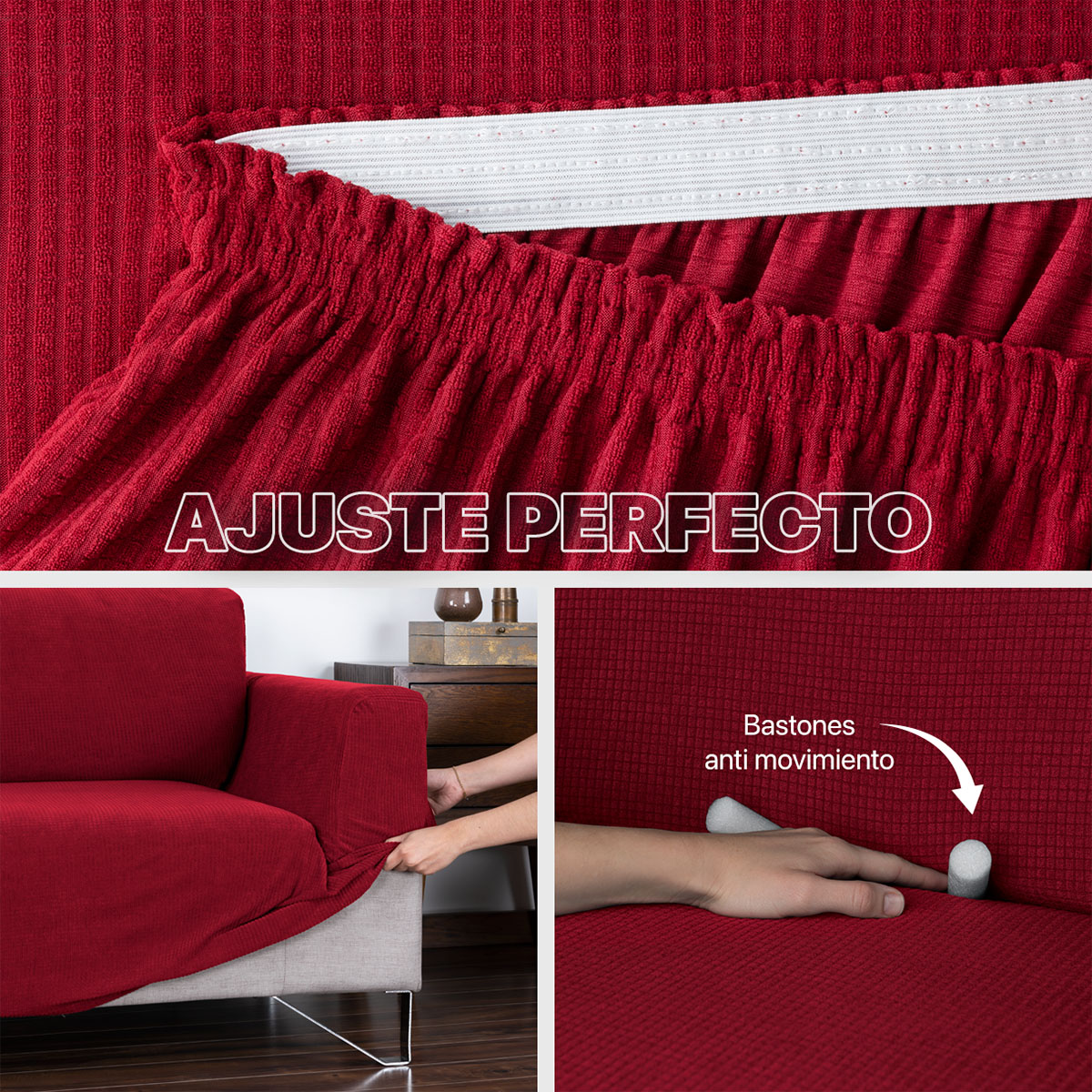 Protector De Sala Elástico 3 Piezas ( Ch- M- G) Tinto REAL TEXTIL.