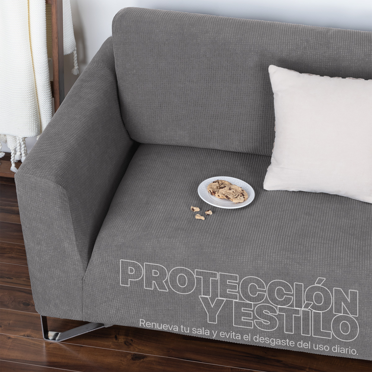 Protector De Sala Elástico 3 Piezas ( Ch- M- G) Gris REAL TEXTIL.