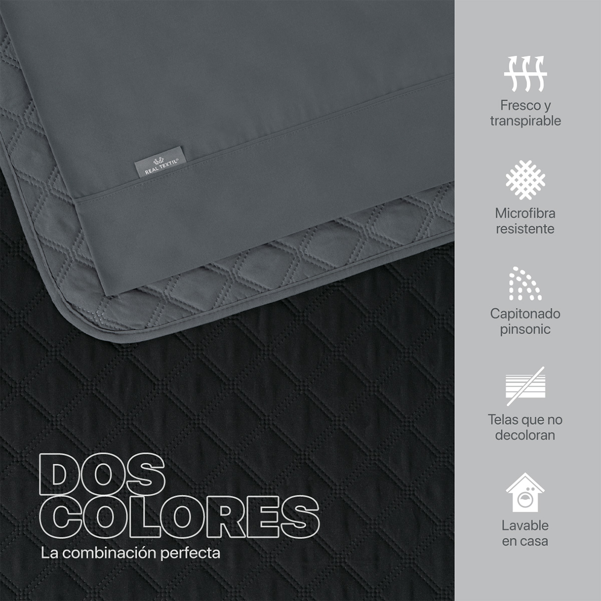 Set Edredón Ligero Queen Size con Fundas y Sabanas Negro - Gris REAL TEXTIL.