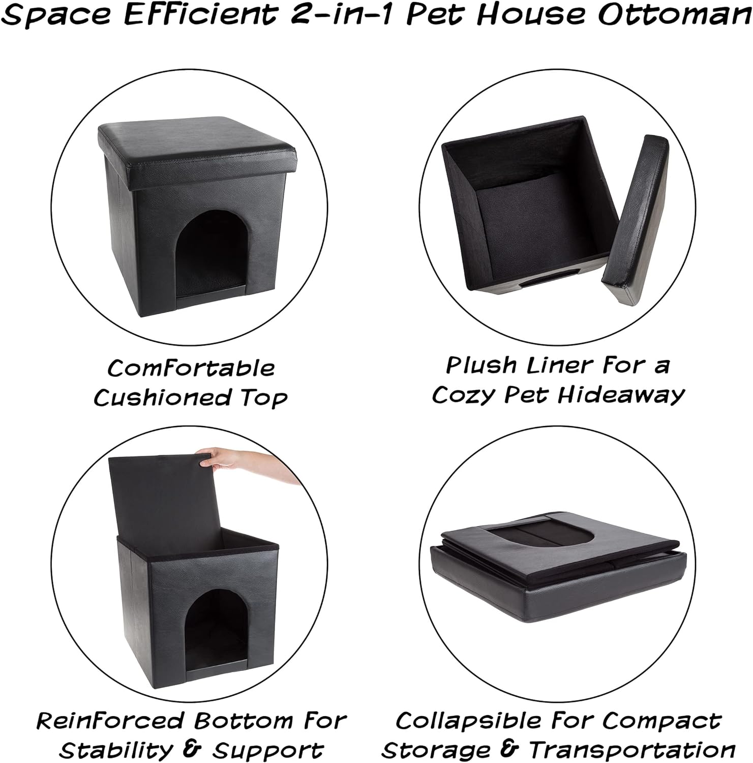 Casa Plegable Para Gatos O Perros con diseño Otomano (PU Negro)