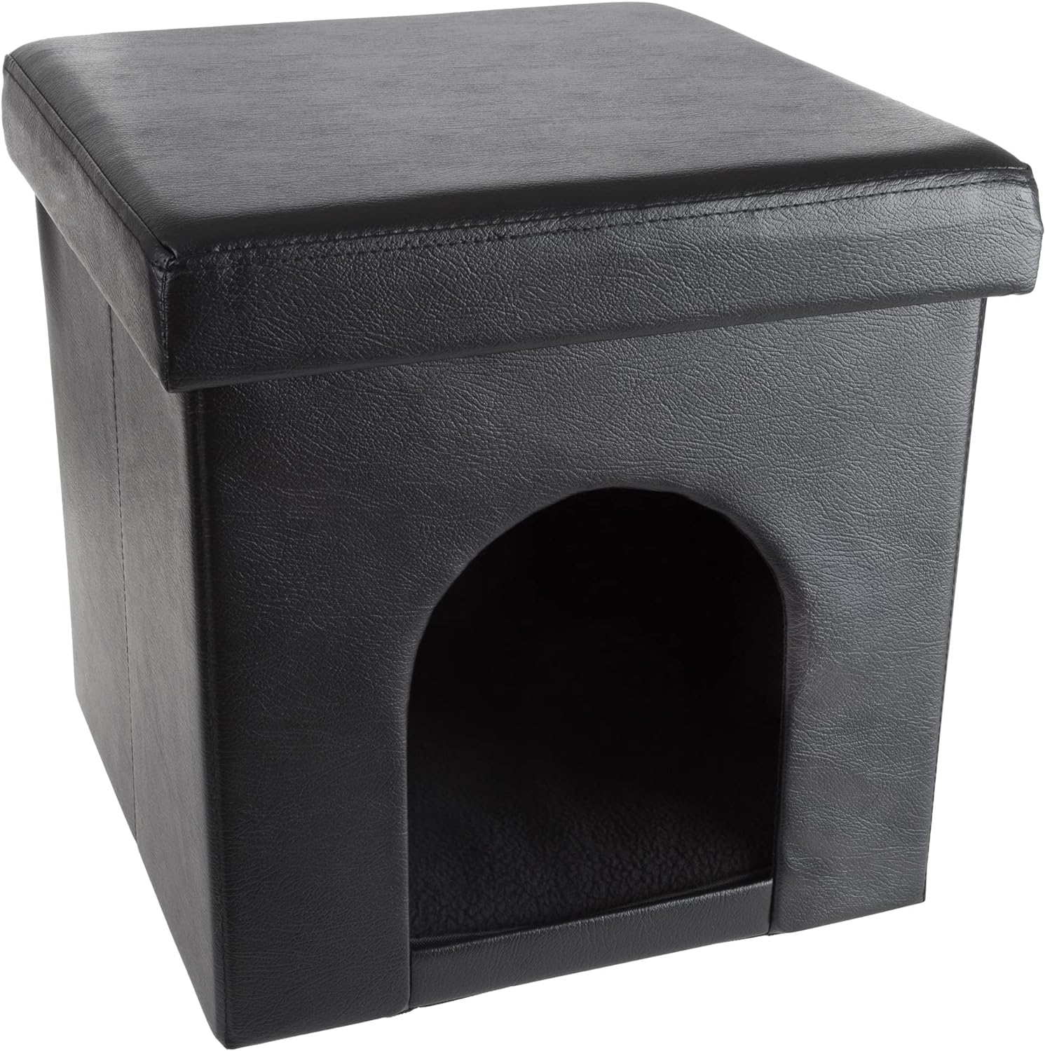 Casa Plegable Para Gatos O Perros con diseño Otomano (PU Negro)