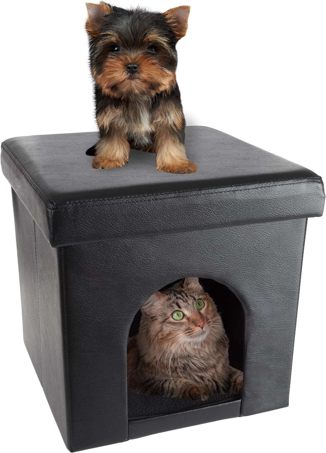 Casa Plegable Para Gatos O Perros con diseño Otomano (PU Negro)