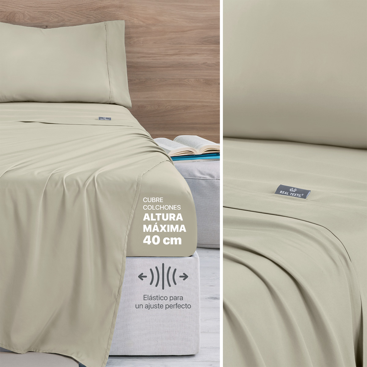 Set Edredón Ligero Matrimonial con Fundas y Sabanas Khaki - Beige REAL TEXTIL.