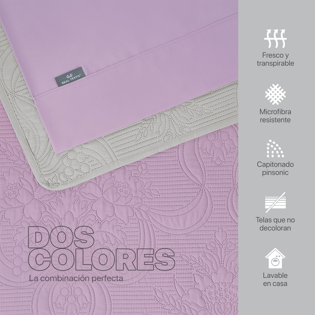 Set Edredón Ligero Individual con Fundas y Sabanas Violeta - Gris REAL TEXTIL.
